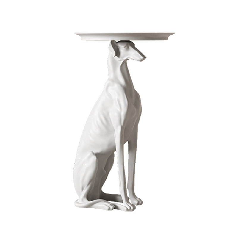 Creative Dog With Tray Resin Sculpture, White