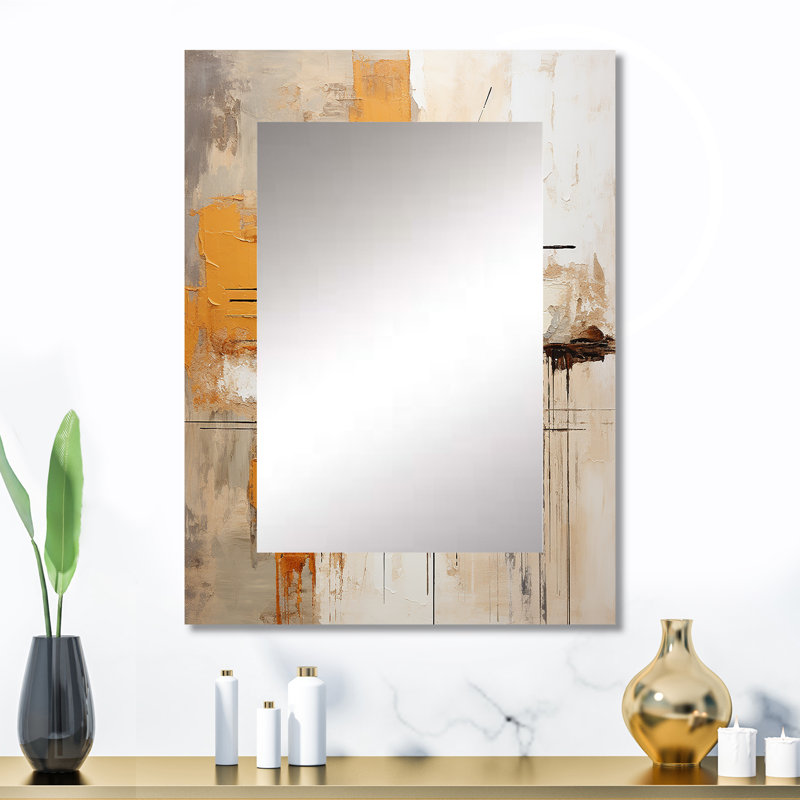Orange Impressions II - miroir mural décoratif abstrait, miroir jaune, impression sur métal, 32 po x 24 po