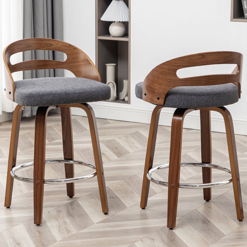 Mahtab Upholstered Swivel Bar Stools, Gray, Counter Stool (25.19" Seat Height)