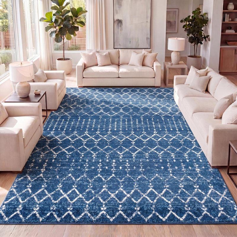 Tapis bleu / blanc Kateshia, Rectangle de 3 pi x 5 pi