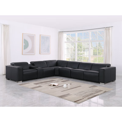 Huntington Luxurious Genuine Leather 7-Piece Sectional With 4 Power Reclining Seats & Power Headrest