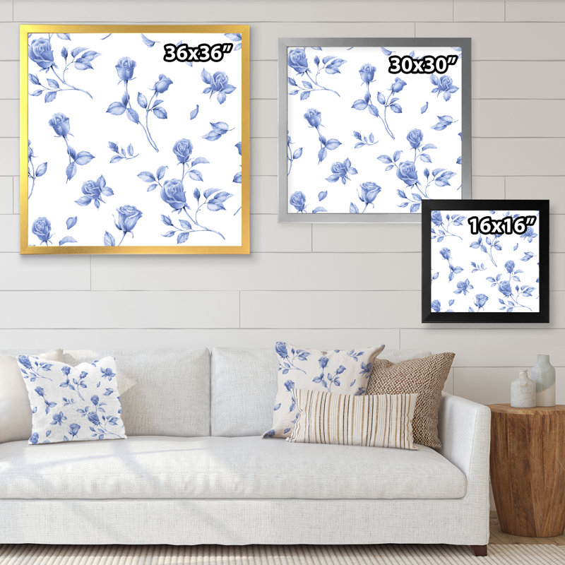 Summertime Garden Flowers English Roses - reproduction d'art sur toile à motifs, H 16 po x l 16 po x P 1 po, Cadre photo noir