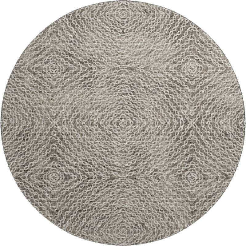 Premium Machine Washable Mayfield AMF74 Geometric Rug, Mocha, 8' Round