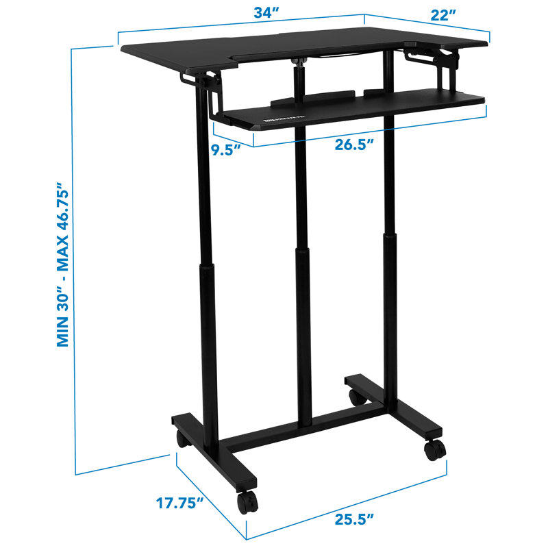 Bureau debout à hauteur ajustable mobile 