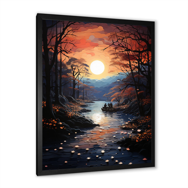 «Winters River Papercut I», impressions sur toile, H 32 po x l 16 po x P 1 po, Cadre simple noir