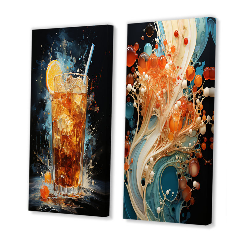 «Peach Soda Abstract Carbonation», ensemble de 2 impressions sur toile, Toile tendue, H 28 po x l 25 po