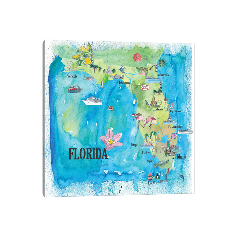 Florida Travel Poster by Markus & Martina Bleichner - Wrapped Canvas Gallery-Wrapped Canvas Giclée, 45.72 cm H x 45.72 cm W