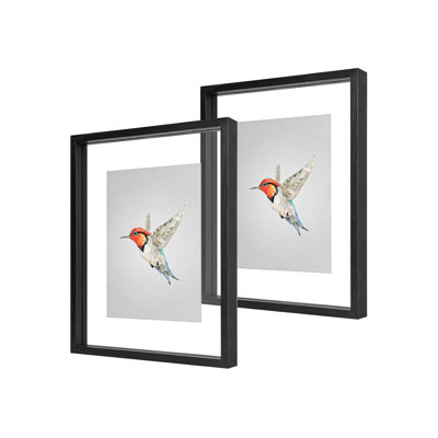 Ensemble de 2 cadres flottants, double vitrage, fixation murale ou sur table