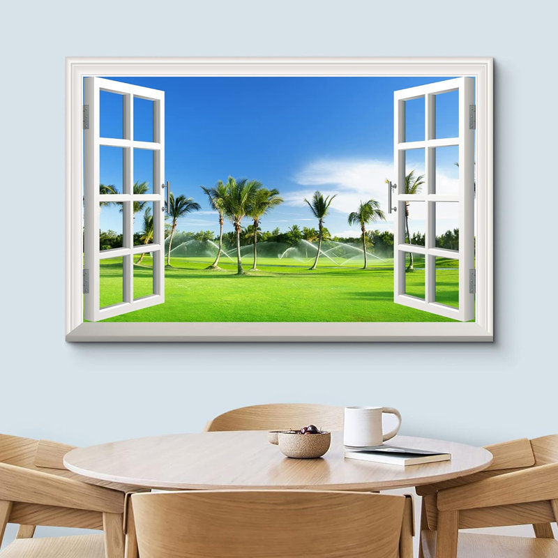 «Window Scenery Tropical Island Golf Course», reproduction sur toile tendue, H 12 po x l 18 po