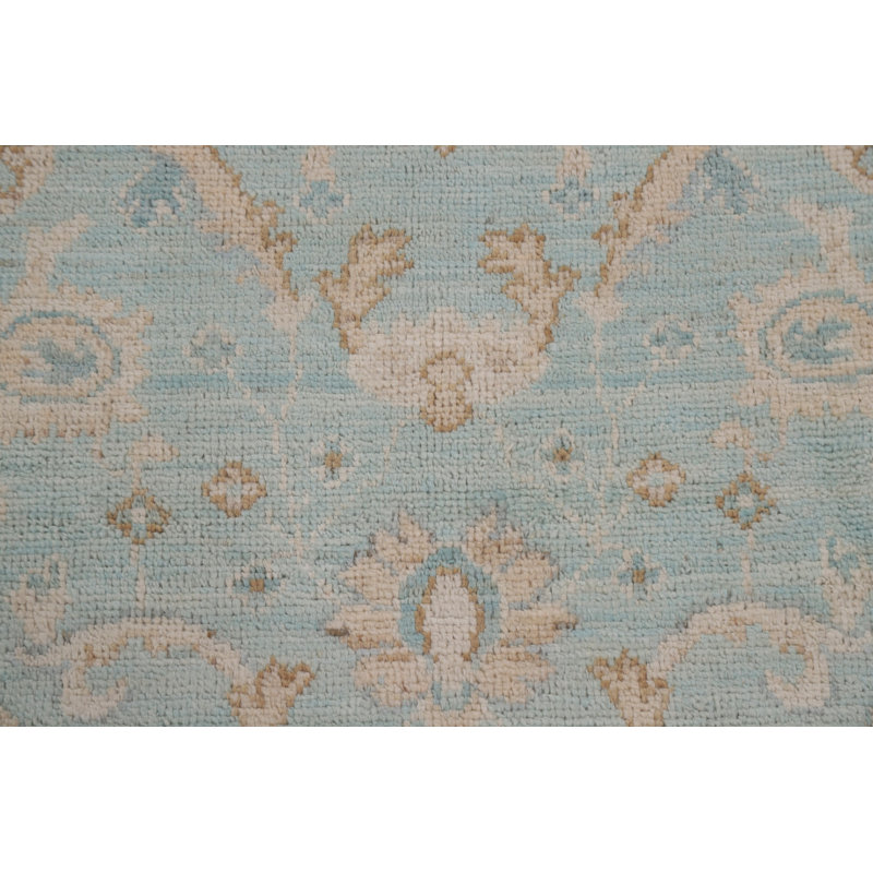 Tapis bleu en laine noué à la main de conception unique 3 pi x 3 pi 11 po New Age
