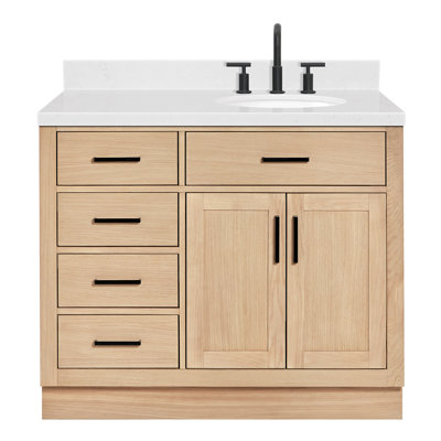 Tidworth 42'' Solid Wood Single Bathroom Vanity with 1.5'' Carrara Quartz Top