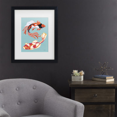 Art mural encadré - décoration murale colorée «Koi V» par yvette St. Amant - art du salon, de la cuisine et de la salle de bain - 11 x 14
