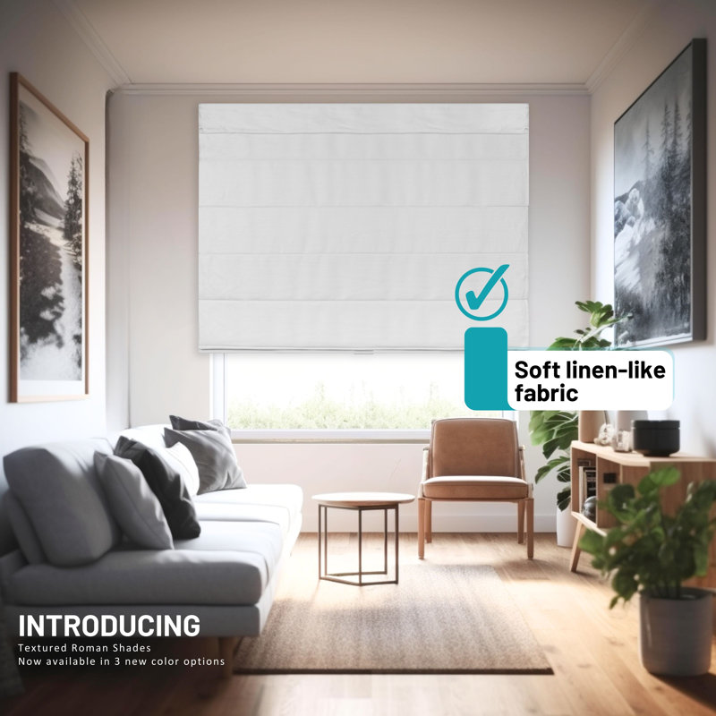Room Darkening Roman Shade, 23"W x 64"L, White