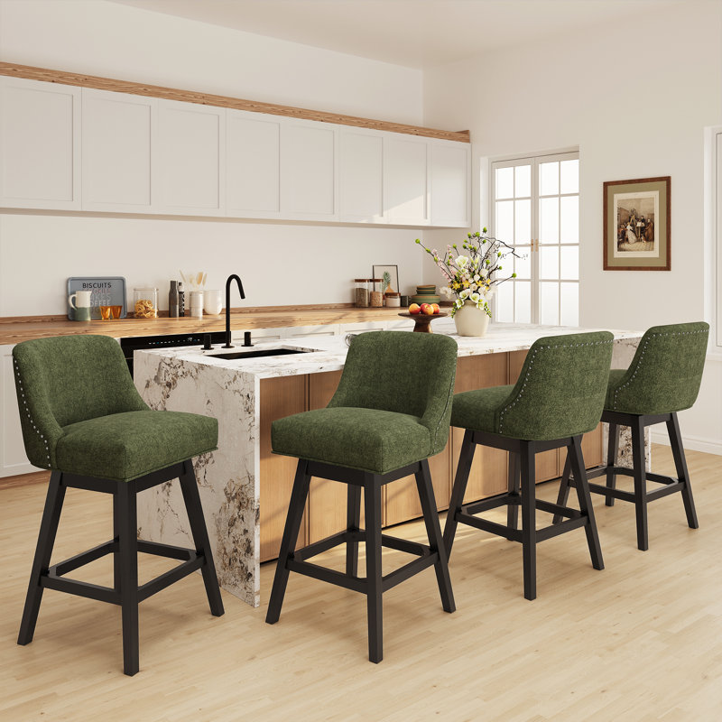 360°Bar Counter Stool with Solid Wood Frame, Green