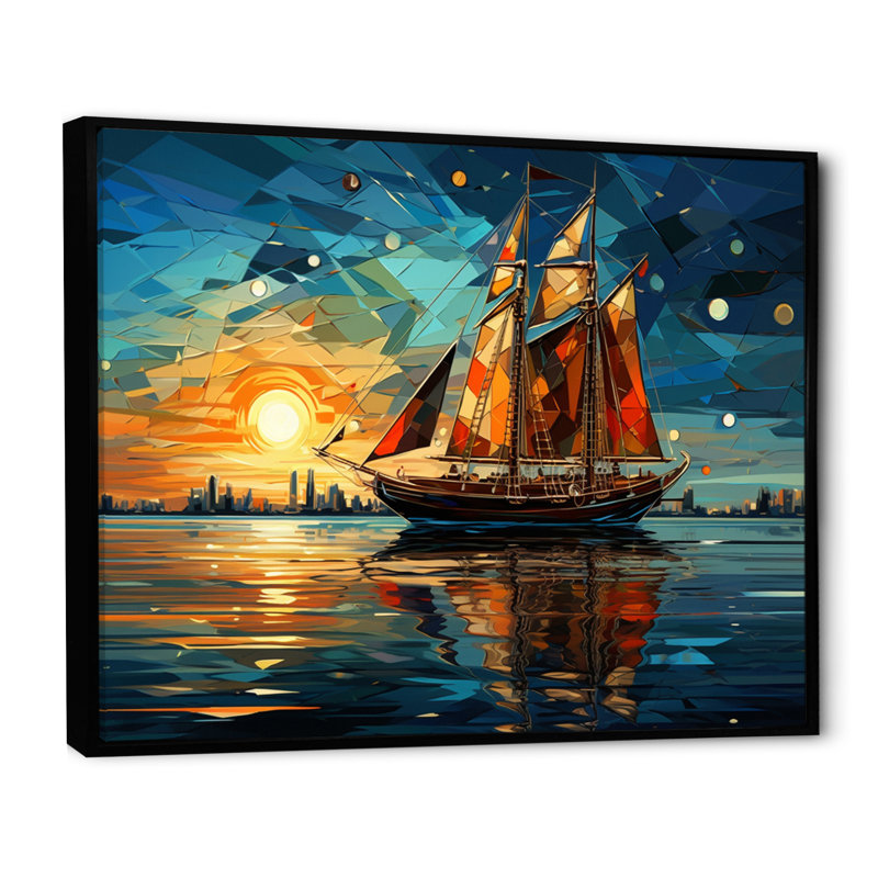 Sailboat Sailing Through Time I - Sailing Boat Wall Art Prints, H 16 po x l 32 po x P 1 po, Cadre flottant noir