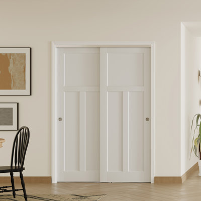 Bypass Sliding Double Doors - White T Shaker Style MDF & Solid Wood Interior Doors With Quiet Aluminum Hardware
