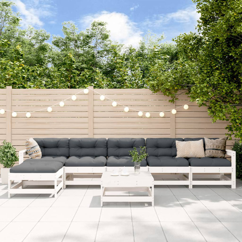  Ensemble de salon de jardin modulaire en bois de pin massif blanc, Coussin gris / cadre blanc