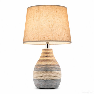 13.7" H Rechargeable Cordless Ceramic Table Lamp with Linen Shade, Remote, Timer, 3 Color Temperatures, RGB & Dimming