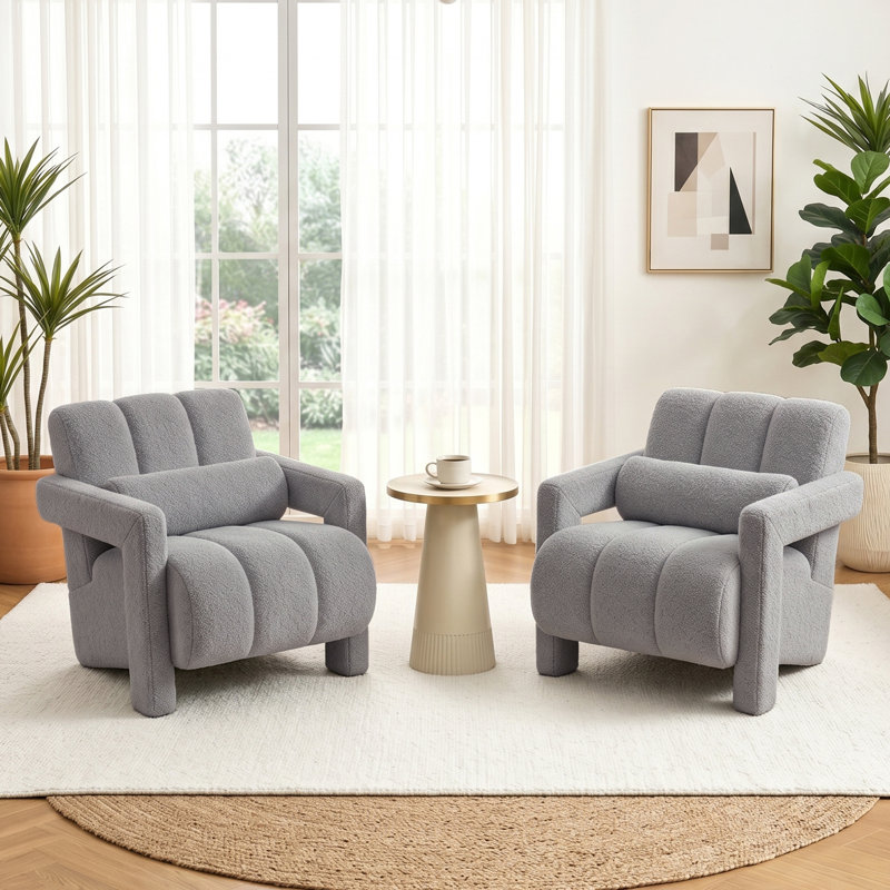  Ensemble de 2 fauteuils d'appoint rembourrés 28 po avec accoudoirs, Ourson gris