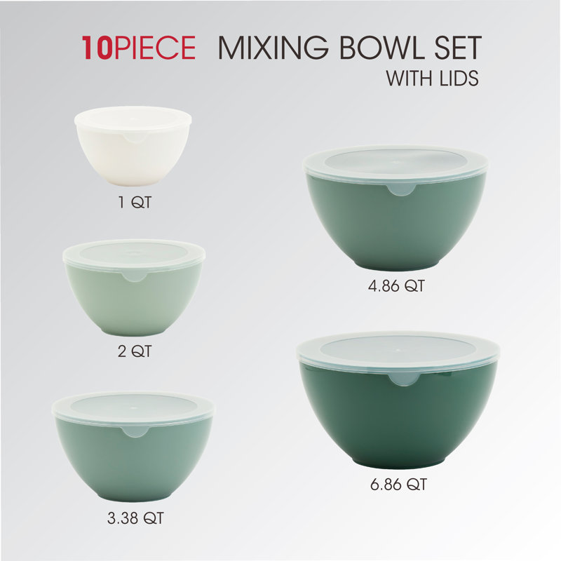 Basic Essentials 10pc Mixing Bowl Set with Lids, Gradient Fern Green
