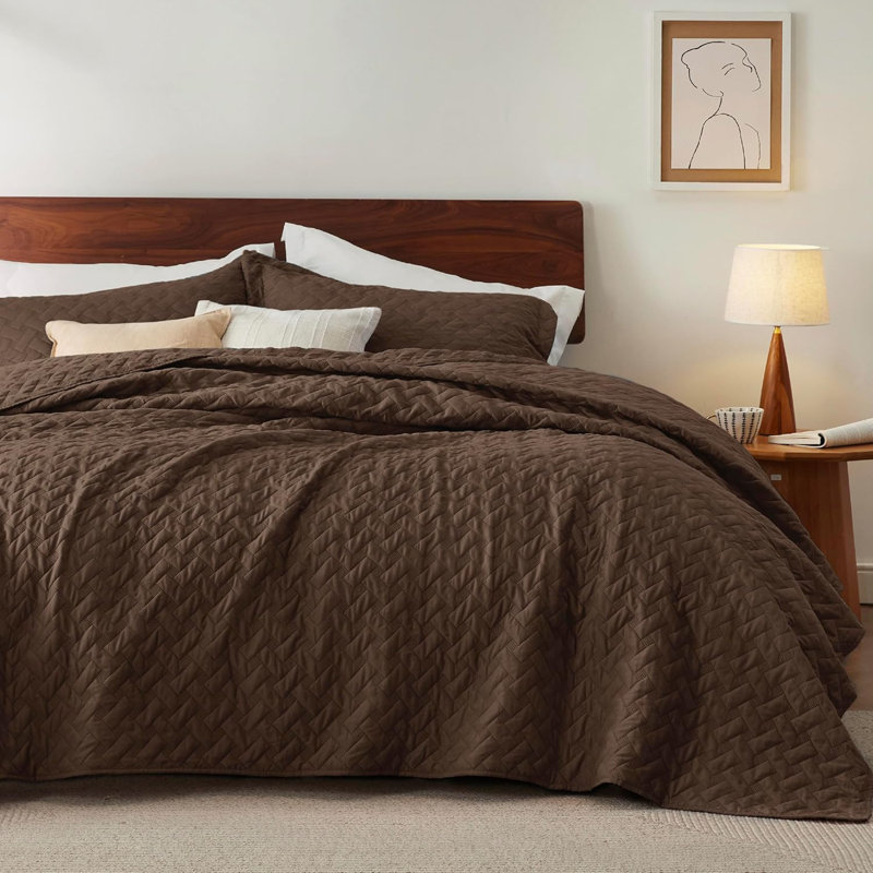 Couvre-lits légers avec motif de tissage de panier Quilts, ensemble de literie à courtepointe douce, couvre-lit Hazel, Brun