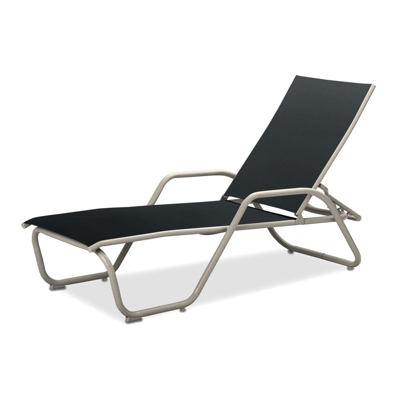 Outdoor Rust-Resistant Metal Chaise Lounge, Black 5D Sunbrella®, Textured Warm Gray