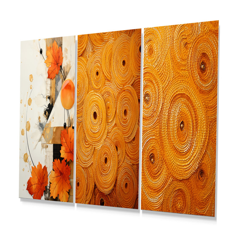 Orange Floral Twilight Dream Abstract Collages II - Abstract Collages Metal Prints Set Of 3, 28" H x 36" W