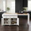 Îlot de cuisine à roulettes blanc de 189 cm (74,5 po) avec table à manger extensible, tablette à épices, 2 tiroirs et armoire à 4 portes