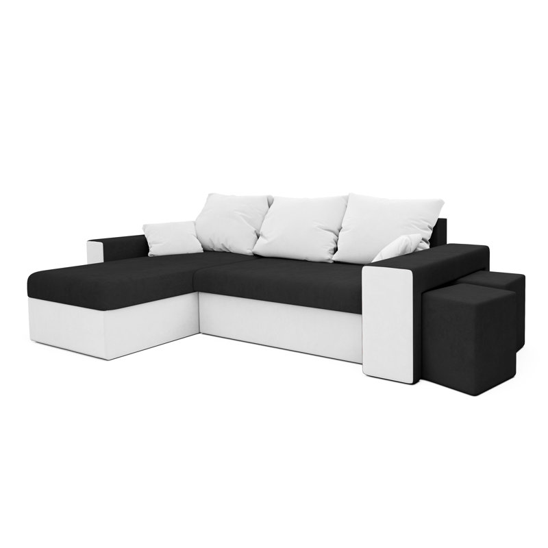 Stavrica 3 Seater Corner Sofa , White/Black - Rainbow15/Rainbow31, Left -sided
