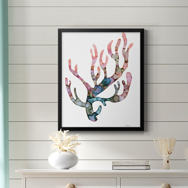 Toile encadrée de qualité supérieure Sea Coral II - prête à être accrochée, Noir, H 20 po x l 16 po