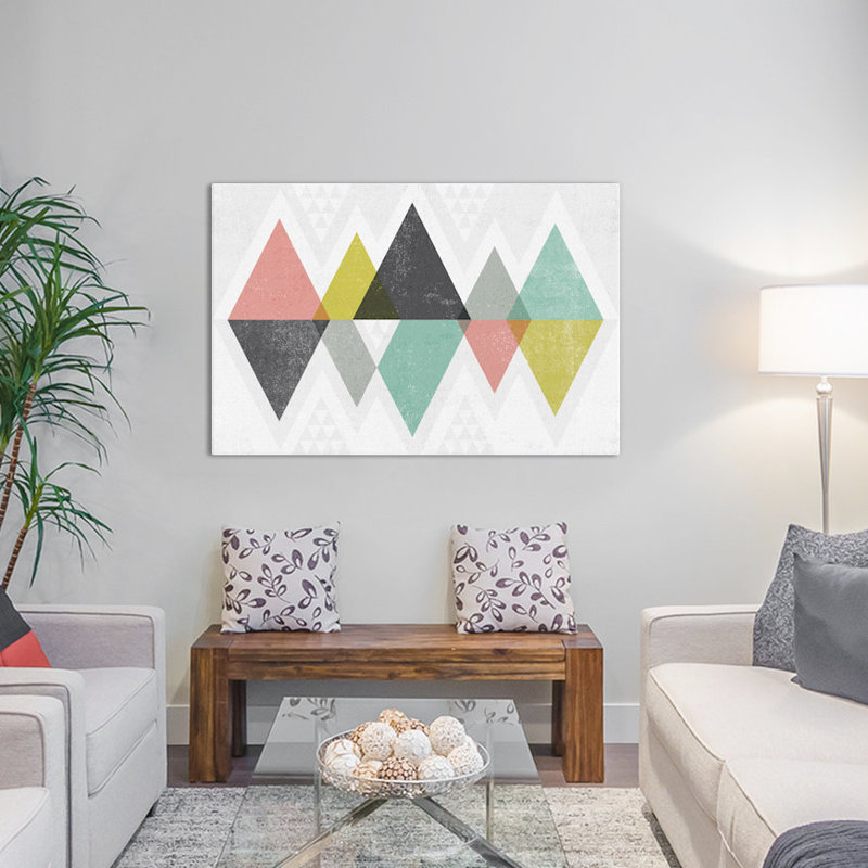 « mod triangles ii », impression sur toile tendue, H 18 po x l 26 po x P 1,5 po, Toile avec cadre noir, Pas de tapis