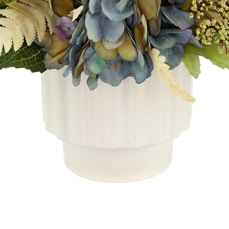 Fern and Hydrangea Arranged in Ceramic Pot