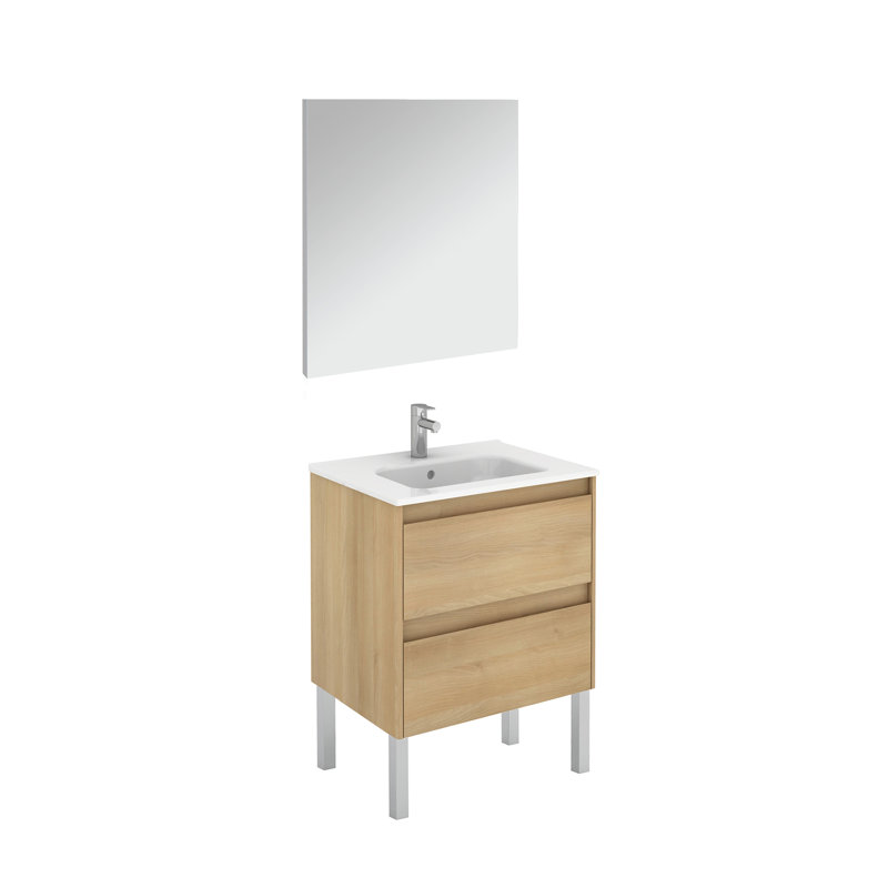 Ambra Single Vanity with Mirror, Nordic Oak, 24"