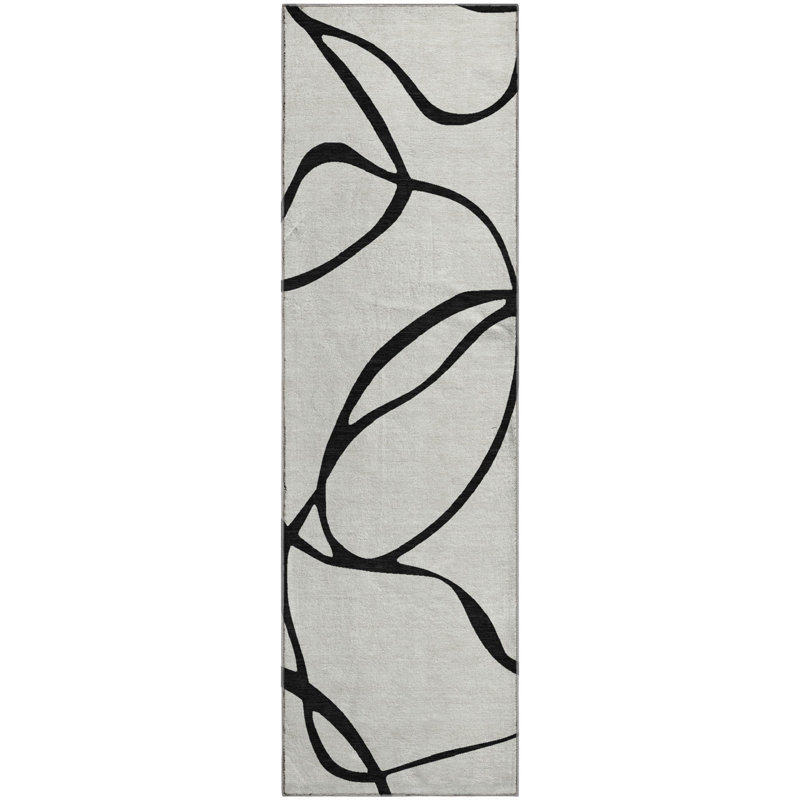 Premium Machine Washable Corum AMF999 Swirls Rug, Runner 2'3" x 7'6"