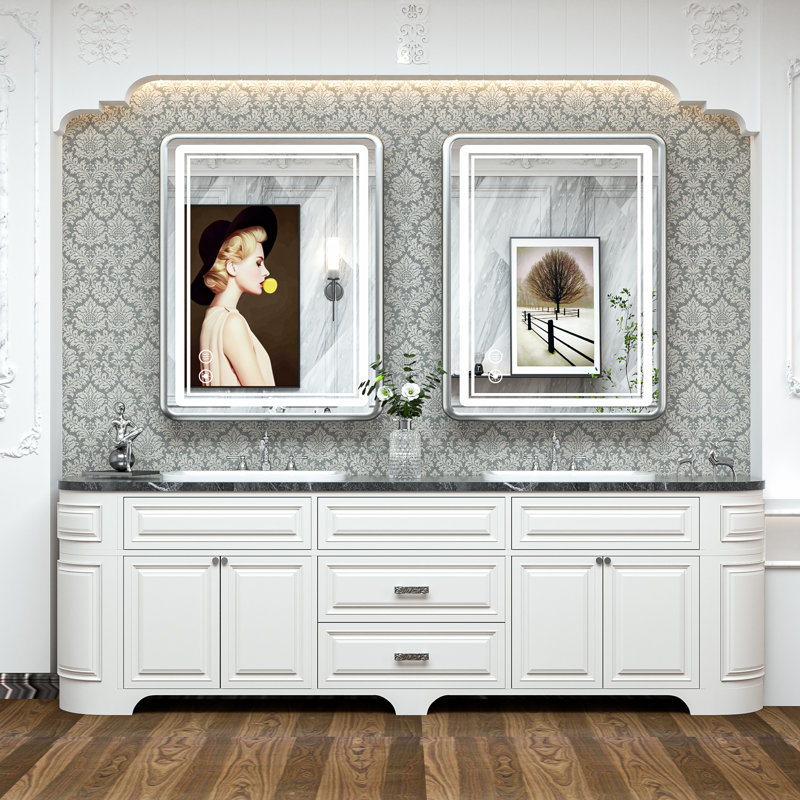 Demetrion Rectangle Lighted Pivot Bathroom Vanity Mirror with Anti-fog and 3 Adjustable Color, 40" x 30", Silver