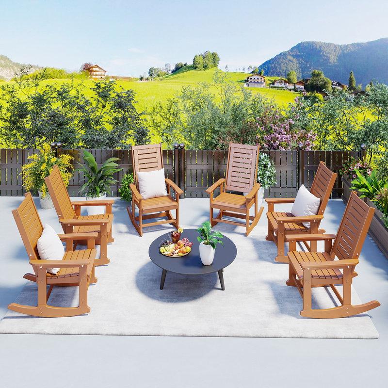 Chaise berçante d'extérieur Hdpe (ensemble de 6), Teck