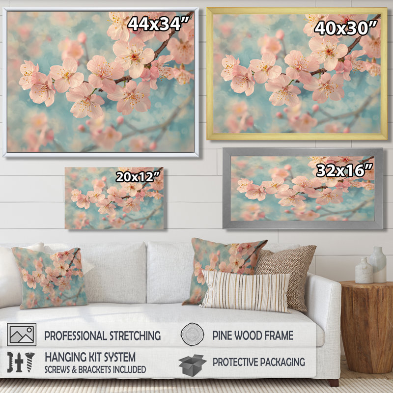 Fleur de cerisier rose au printemps - Art mural fleur de cerisier, H 30 po x l 40 po, Toile tendue, Ne s’applique pas