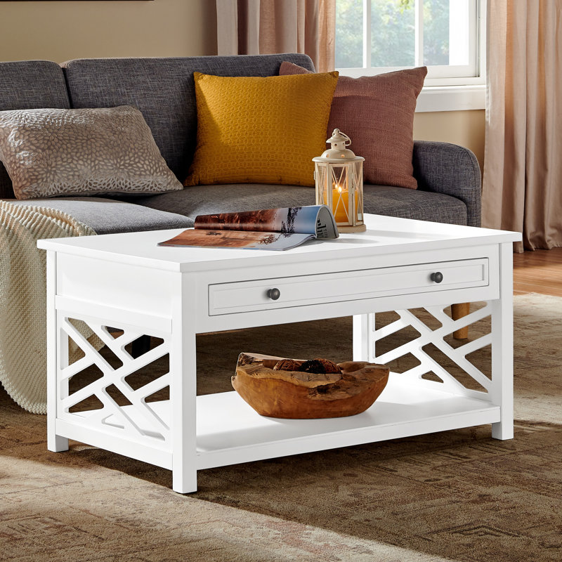 Four Leg Coffee Table with Storage, White