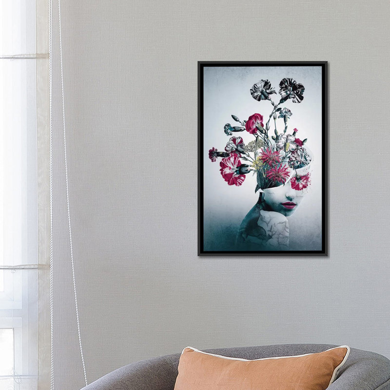 Esprit de fleurs Riza Peker, H 26 po x l 18 po x P 1,5 po, Pas de tapis, Toile avec cadre noir