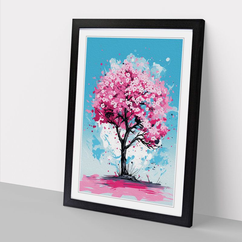 Cherry Blossom Tree Pop - Single Picture Frame Print on Wood, Black Framed, 34cm H x 25cm W x 2cm D