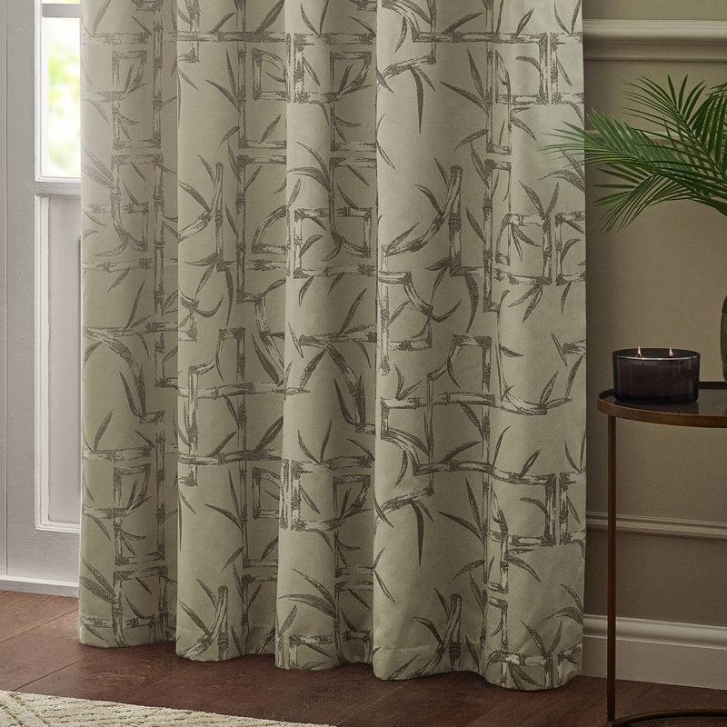 Bamboo Room Darkening Curtain Panel Pair, 168cm Width x 137cm Drop, Beige