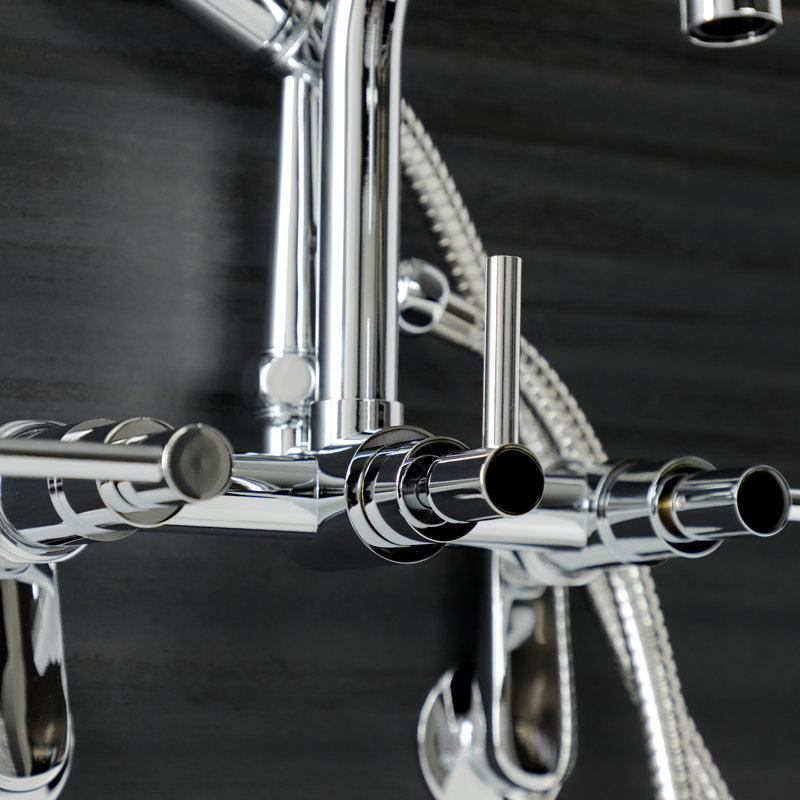 Polished Chrome Wall Mount Clawfoot Tub Faucet with Handheld Shower