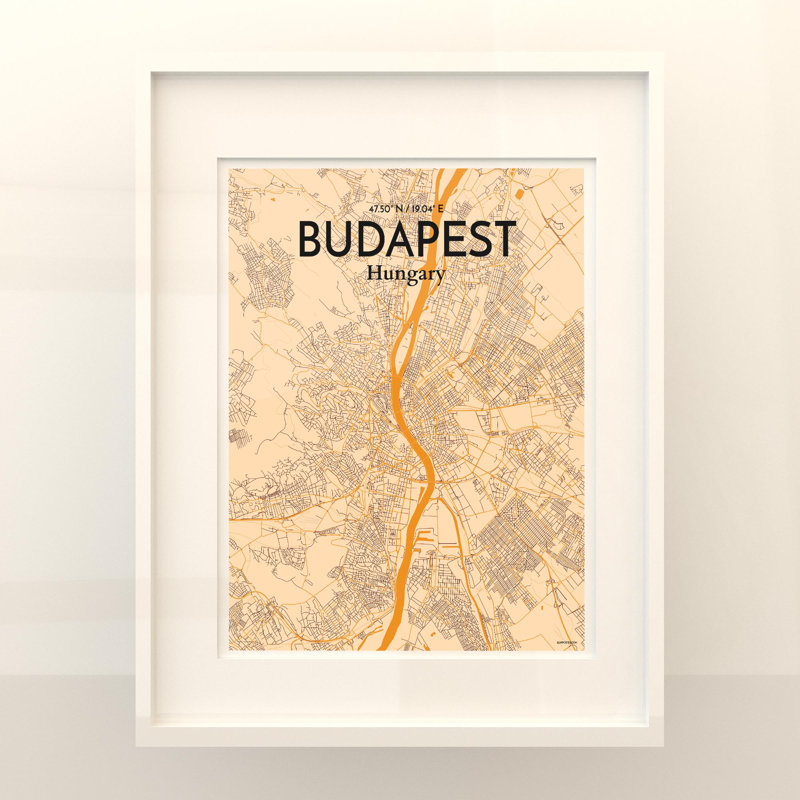 Carte de la ville de Budapest, impression, H 20 po x l 16 po x P 0,05 po, Rétro