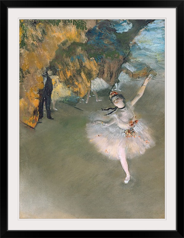 «The Star, or Dancer on the scène, c.1876 77» par Edgar Degas, reproduction d'art, l 44 po x P 35 po x H 1 po, Cadre noir