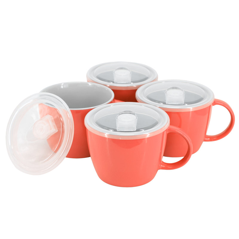 Ensemble de 4 tasses à soupe en grès avec couvercle Latitude Run® On The Go, Gris et rouge
