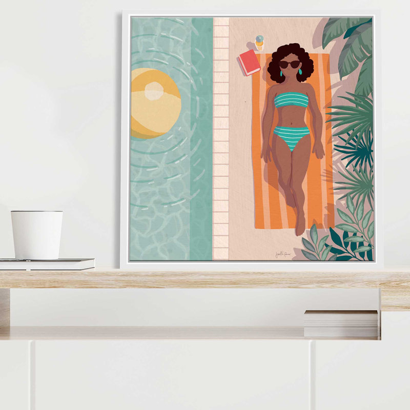 Beach Babes III - Peinture, L 21,5 po x H 21,5 po, Cadre blanc