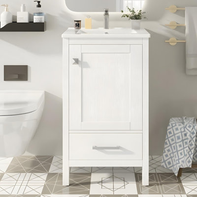 Meuble-lavabo de salle de bain avec lavabo en céramique, tiroirs compartimentés, portes à fermeture en douceur et tablette d'armoire