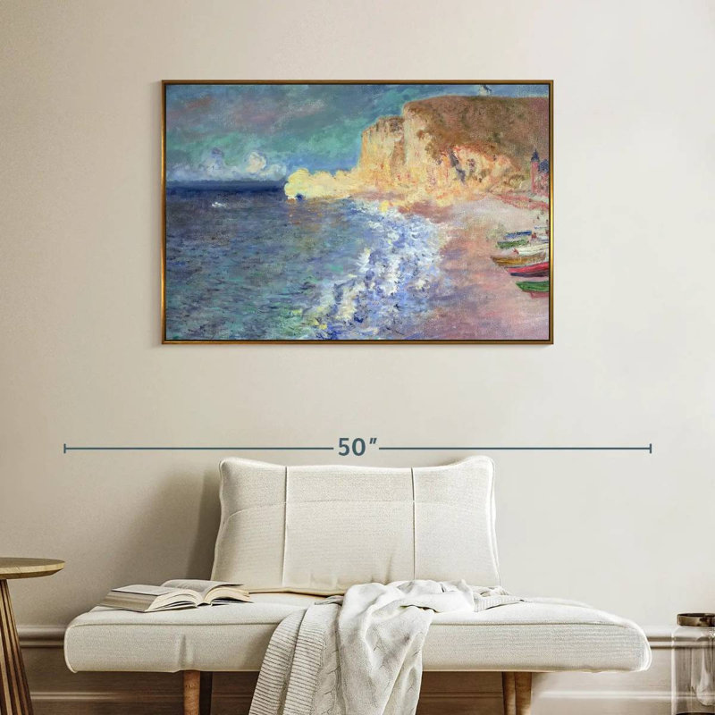 Le matin à Etretat, Cadre flottant doré, 40 po x 27 po