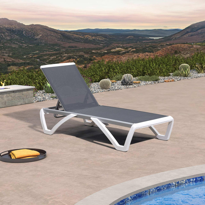 Chaise longue d'extérieur Chaibate, Blanc / gris