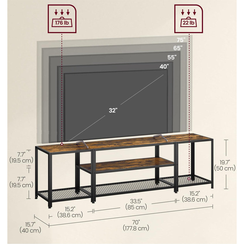 Ferdinandine TV Stand, Rustic Brown/Ink Black, 19.7" H X 70" W X 15.7 D
